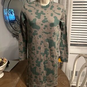 Marc By Marc Jacobs Green and Brown Long Sleeve Crew Neck Dress